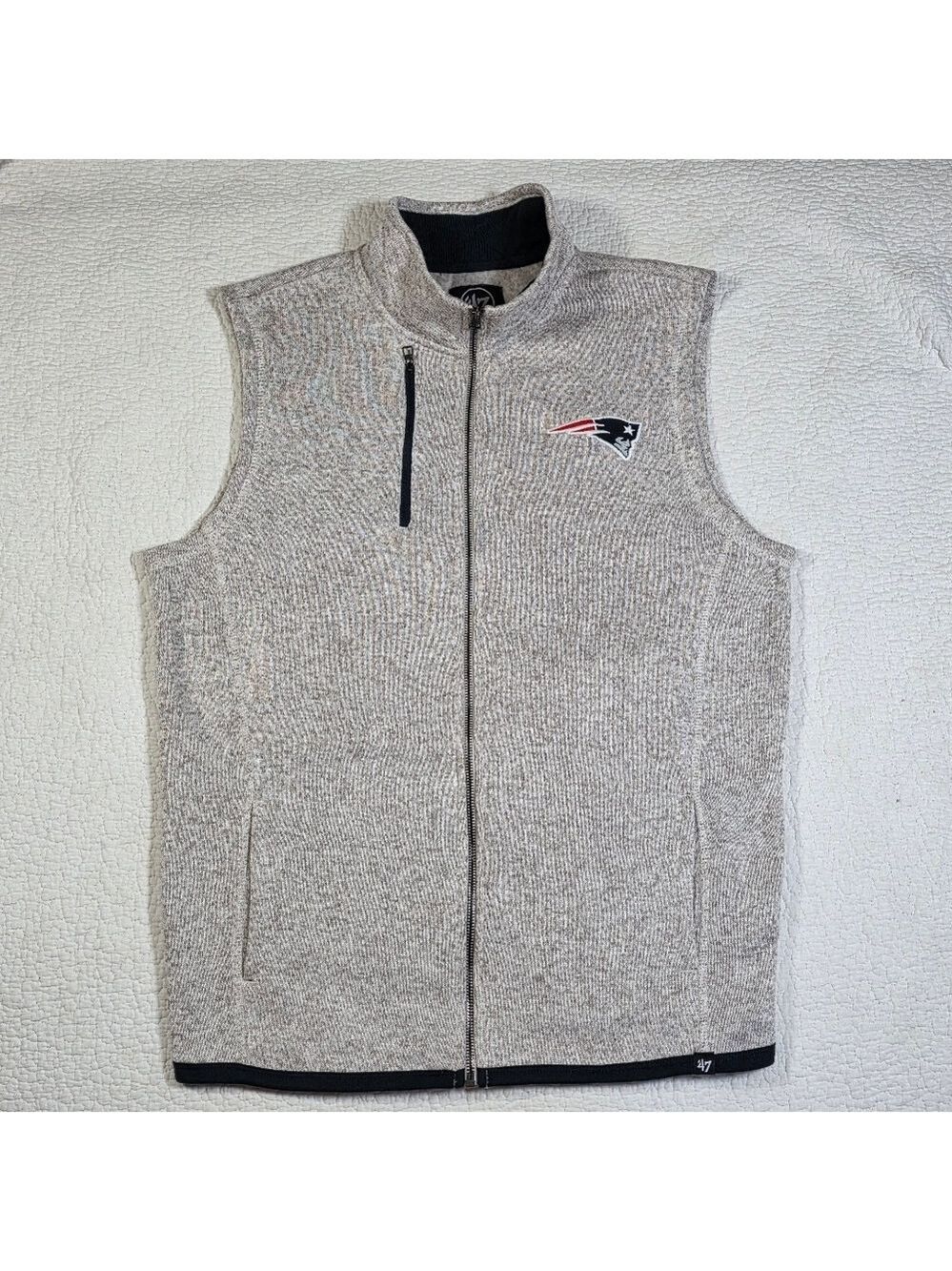 NFL '47 Brand New England Patriots Heathered Gray Vest Mens Large Fleece Lined